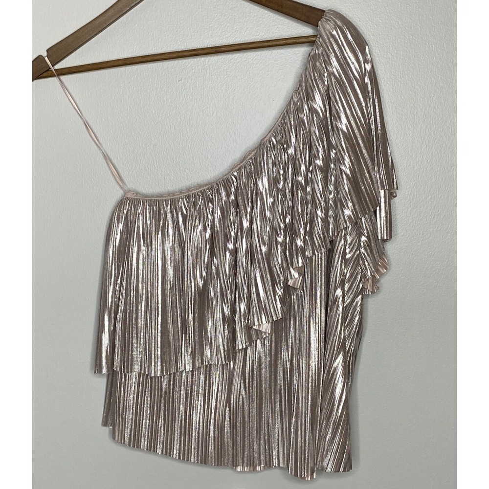 Devlin Nordstrom One Shoulder Top Pleated Gold Party Cocktail Holiday Size‎ M